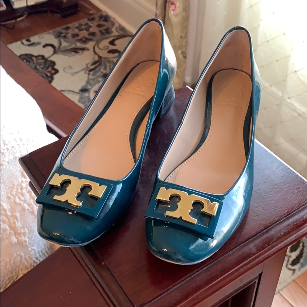 Tory Burch Gigi Teal Ocean Shoes Patent Leather
